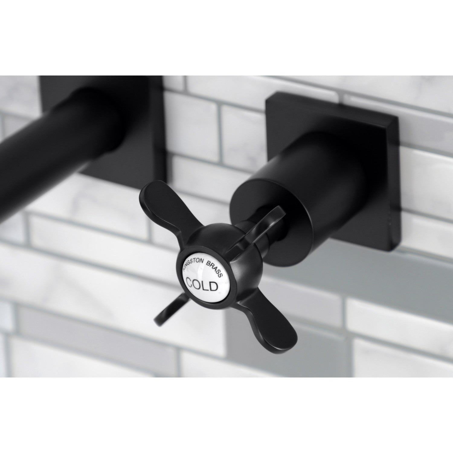 Kingston Tulare KS6120BEX - Essex Double-Handle 3-Hole Wall Mount Bathroom Faucet, Matte Black — thumbnail 2